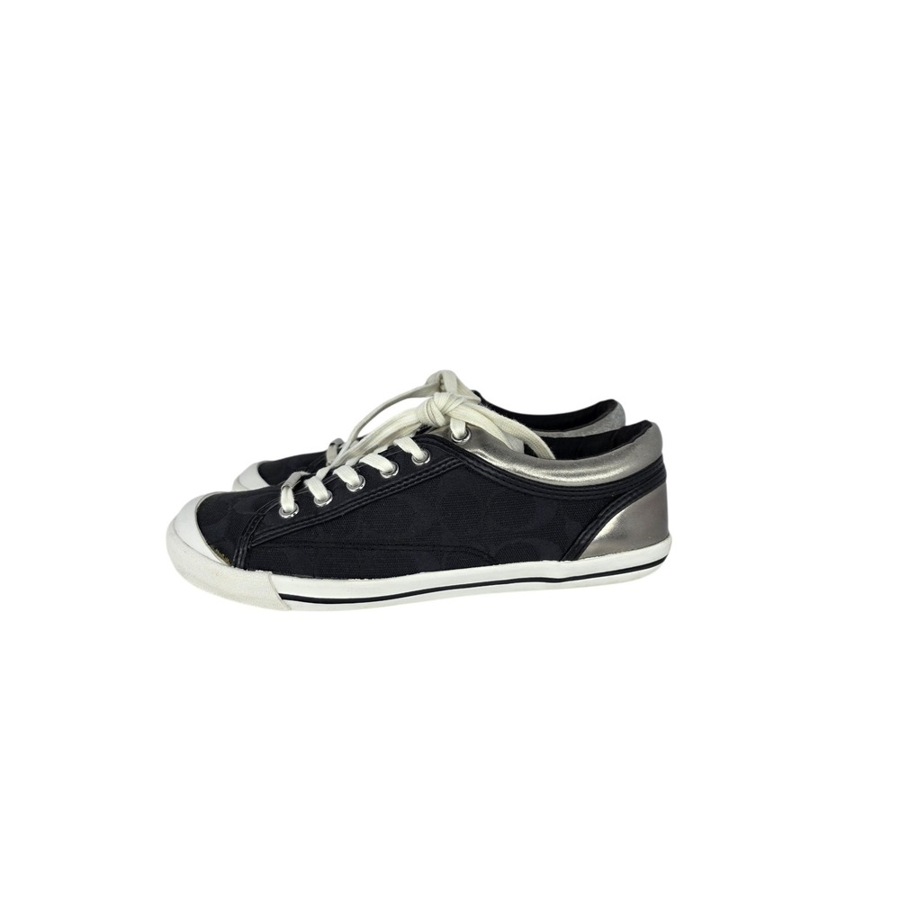 Coach Francesca Sneakers Womens 8B Black Canvas Signature C Silver Trim Classic